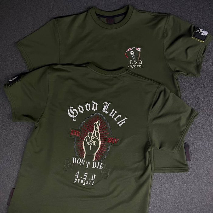 Футболка “GOOD LUCK” хакі